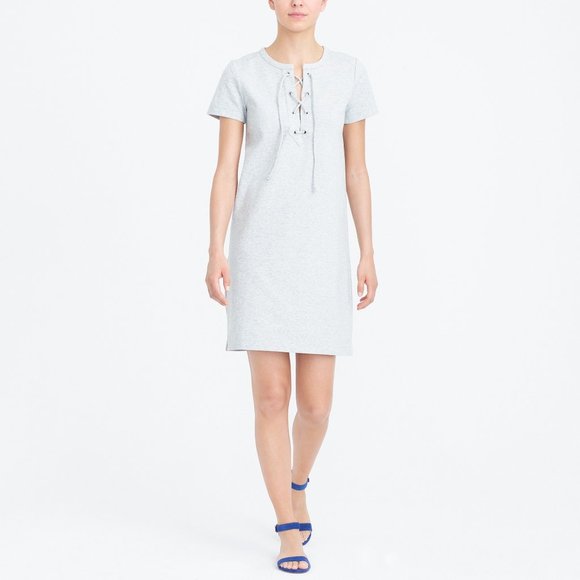 NWT Womens Size XS J. Crew Heather Gray Short Sleeve Lace Up Knit Mini Dress - Picture 2 of 2